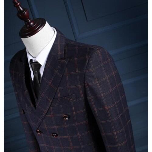 Free Shipping Men Slim Fit Suit Fashion mens three-piece double-breasted suit Groom Wedding Tuxedos For Men(Jacket+Pants)