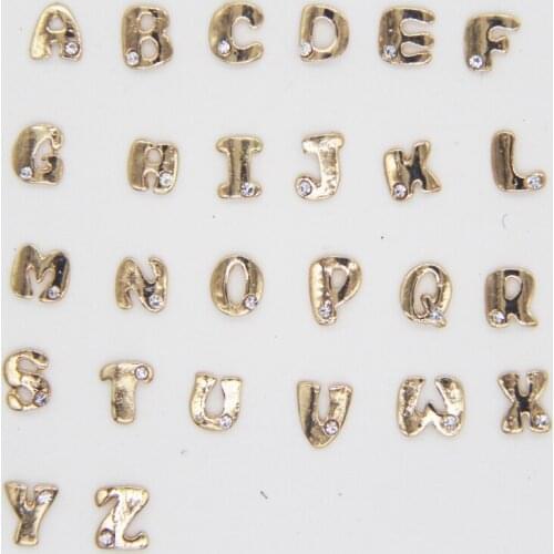 Free Shipping Nail Art Newness 2016 Gold Color 100pcs/bag 26 Letters Nail Rhinestone Metal Crystals Nail Art Nail Art Supplies
