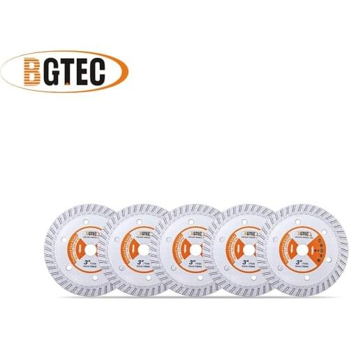 BGTEC 5pcs 3" Diamond Hot Pressed Granite Concrete Turbo Blade 75mm Cutting Disc Granite Marble Concrete Masonry Tickness 2mm