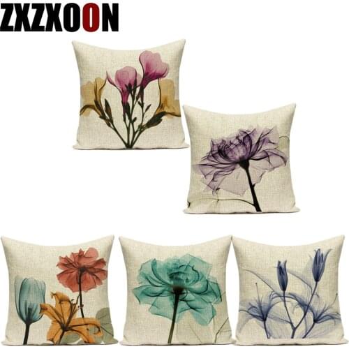 Decorative Throw Pillows Case Colorful Flowers Plant Capa De Almofadas Polyester Cushion Cover for Sofa Home Living Room