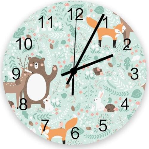Forest Animal Cartoon Fox Deer Bear 30cm Wooden Wall Clock Modern Design For Home Living Room Office Kitchen Wall Decor Hanging