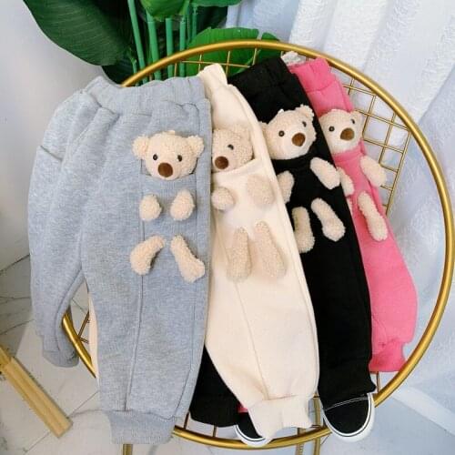 Baby Boys Girls Plus Fleece Pants Winter New Cartoons Bear Wei Pants Undefined Kids Clothes Toddler Boy Pants 2-6 Year old