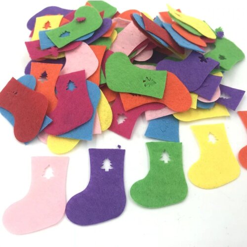 DIY 200PCS Christmas stocking Felt Appliques Mixed Colors Decorative clothing Crafts 39mm
