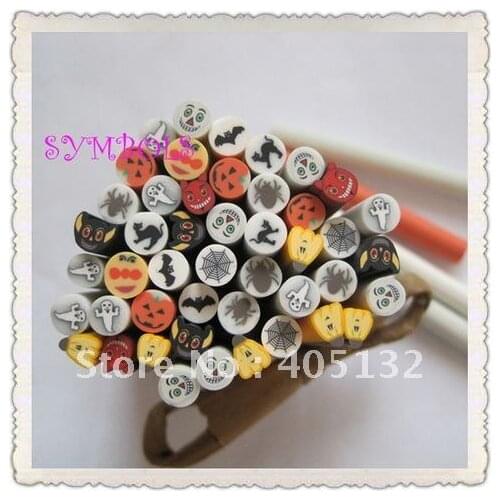 HOT Halloween! Free Shipping 100pcs-Mixed 5mm Halloween Cane Fancy Nail Art Polymer Clay Cane