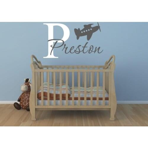 Customized Name Initial Plane Wall Sticker For Kids Boys Room Bedroom Wallpaper Removable Mural Home Decal Vinyl Wall Art S-339