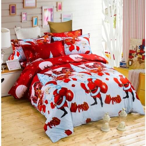 Bedding Set Cartoon Santa Claus Christmas Gift Bed Linen Bed Sheet Duvet Cover Sets 4Pcs Child Kid Home Textile New Year
