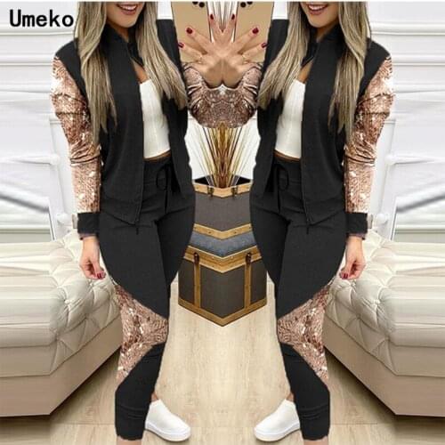 Warm Gray Womens Winter Jacket Fashion Long Sport Zipper Stitched Plaid Suit Cardigan Blazer Suits+Pencil Pants Two Pieces Set