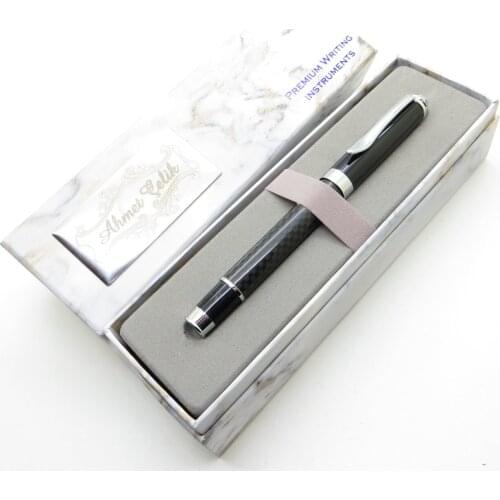Wings Marble R80 Fiber Plaid Black Chrome Roller Pen | İsme Special Pen | Gift Pen