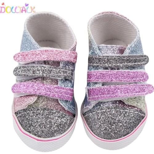 Doll Talk 8cm Babydoll Shoes Denim Sneakers For 18 Inch Dolls Fashion Baby Doll Cool Fashion Canvas Velcro Sneakers Girl Dolls