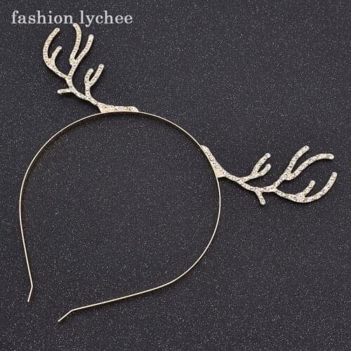 Fashion lychee Women Girls Lovely Crystal Rhinestone Elk Horn Hair Hoop Headpiece Prom Deer Ears Head Bands Jewelry