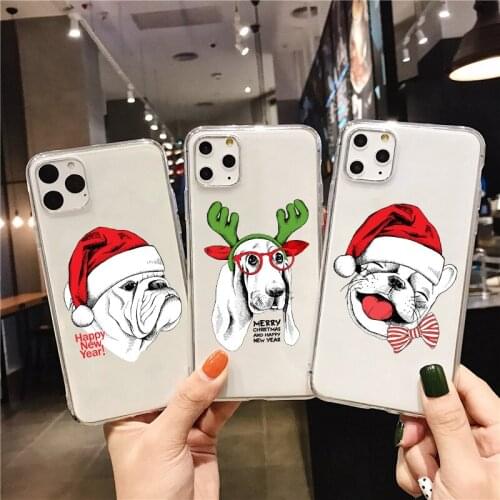 Christmas cute Cartoon animals dogs TPU soft silicone phone case for iPhone SE 6 7 8 Plus X XR XS Max 12pro 11Pro Max 12mini