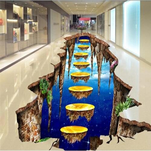 Beibehang Custom Photo Floor Thicker Waterproof and Wearable PVC Floor Paintings 3D Large Overalls Gold Avenue Floor Decoration