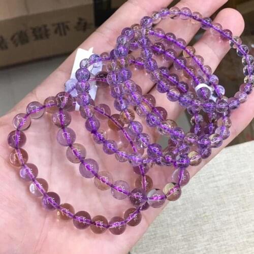 Natural Ametrine Quartz Yellow Purple One Bracelet Women Lady 8mm 10mm Crystal Clear Round Beads Jewelry AAAAA Drop Shipping