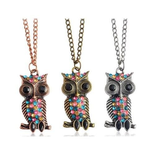 New Arrive Cute Lovely Antique Owl Bird Pendants & Necklaces Charms Crystal Children Jewelry Friend Best Gifts Kids Jewelry