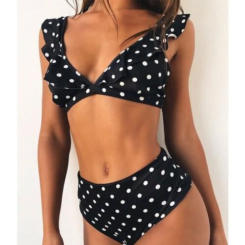 New Arrive Sexy Bikini High Waist Swimwear Women Push Up Swimsuit Ruffle Polka Dot Swimsuit Bikini Summer Beach Wear