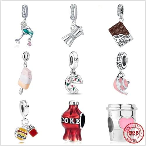 The new Silver Shiny chocolate Ice cream coke pizza fit Pandora Charm Silver 925 Bead Bangle with stylish DIY jewelry
