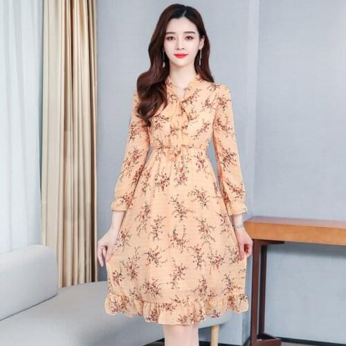 Autumn Winter Black Vintage Floral Chiffon Midi Dress Plus Size Boho Dresses 2021 Elegant Women Party Long Sleeve Dress Vestidos