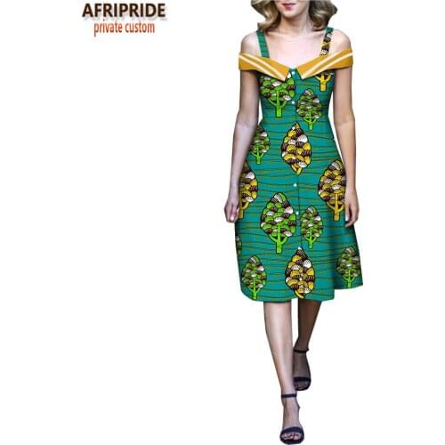 African ankara print casual dresses for women AFRIPRIDE sleeveless v-neck knee-length women wax cotton dress dashiki A1825073