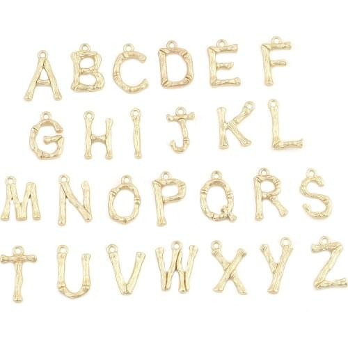 Fashion Matt Gold Color Charms Capital Alphabet Letter Bamboo Shaped Pendants DIY Making Necklace Earrings Jewelry Gifts,10PCs