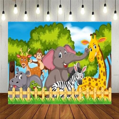 Photo Studio Props Photography Backdrop Set Wild Animals Illustration Cartoon Vinyl Background Kids Birthday Party Decoration
