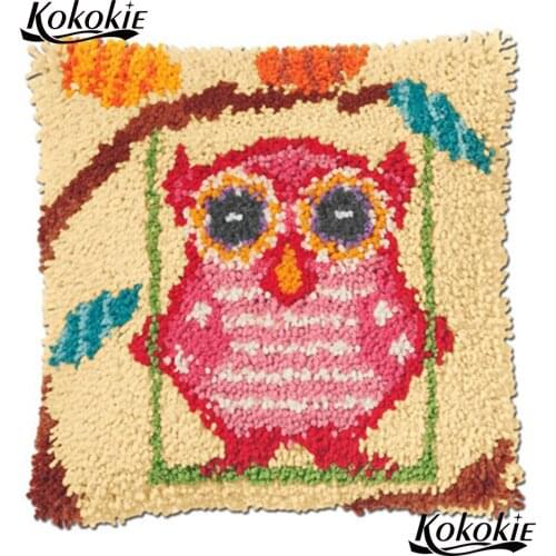 Handmade printed cross stitch kits handicraft needlework sets latch hook rug kits animals owl cushion embroidery yarn