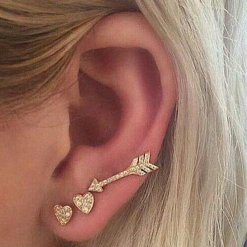 RONGBIN Punk Gold Arrow Heart Zinc Alloy Stud Earrings Set for Women Crystal Metal Stud Earring Vintage Earring Jewelry Bijioux