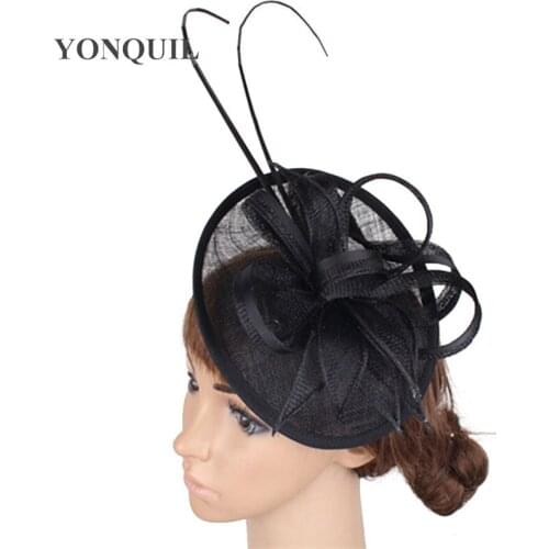 Sinamay Ladies Fascinator Wedding Hats Black Women Cocktail Married Headdress Female Party Millinery Headwear Wholesale SYF267
