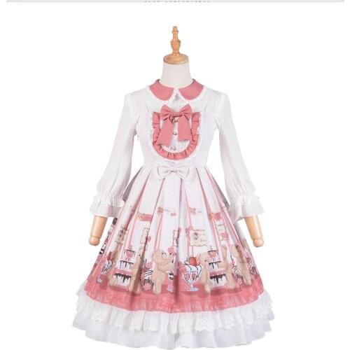 Japanese Harajuku Lolita Cute Bear Dessert Print JSK Sleeveless Dress Cos Lolita Princess Dress Retro Tea Party Vestidos