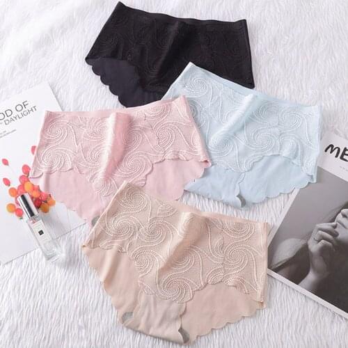 Women Ice Silk Panties Seamless Breathable Cotton Mid-rise Underwear Briefs Underpants Sexy Lingerie G String Hipster Intimates