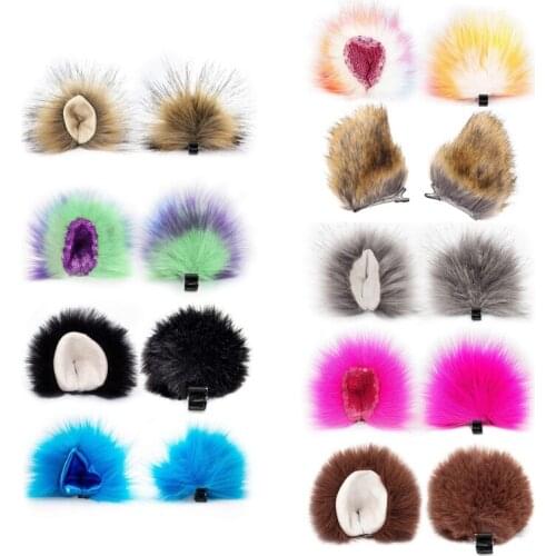 2Pcs/Pair Women Girls Animal Wolf Cat Ears Plush Hair Clip Lovely Headdress for Halloween Christmas Cosplay Accessories
