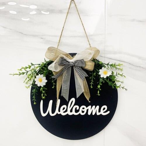 Welcome Sign Wreath Front Door Cafe restaurant hotel welcome sign Round Outdoor Hanging Vertical Sign Home Decoration Wreath