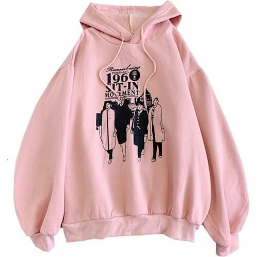 Zuolunouba Winter New Keep Warm Casual Women Sweatshirt Female Print Cartoon Character Image Hoodie Lady Pink Pullover