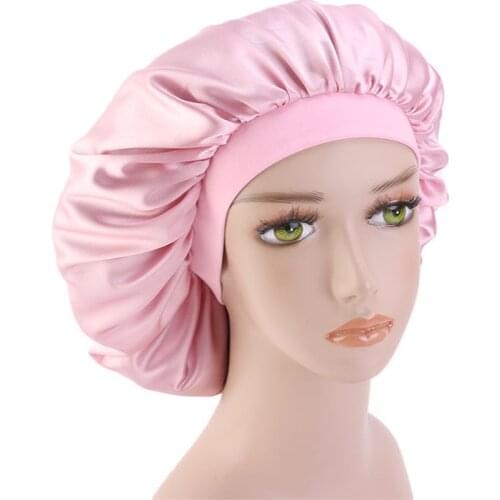 1pc Nightcap Long Hair Soft Smooth Adjustable Wide Side Big Size Nightcap Sleeping Cap Rubber Sleeping Cap for Home Salon