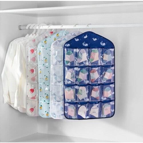 1PCS Household Transparent Visual 16 Grids Storage Bag Wardrobe Underwear Socks Sorting Organizer Sundries Container Hanging Bag