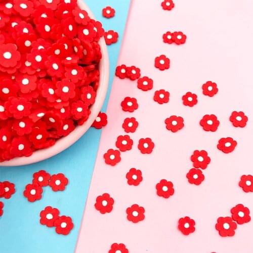 100g/lot Red Flower Hot Clay Sprinkles for Crafts Making DIY Confetti Polymer Nail Arts Decoration Slime Accessories 8mm