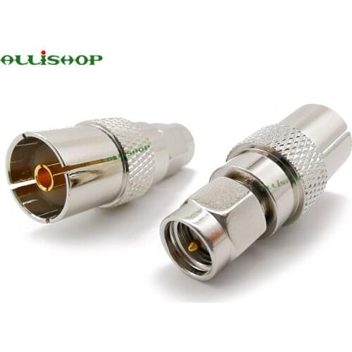 2Pcs SMA Male Plug to TV Female Jack RF Adapter IEC PAL DVB-T TV Female Jack To SMA Plug Male Connector Straight Nickel Plating
