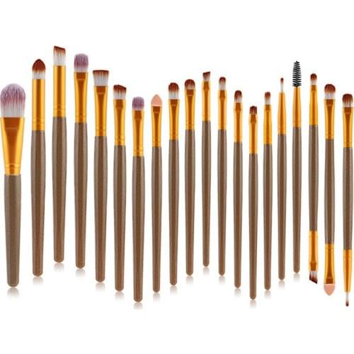 20Pcs Makeup Brushes Set Gray Gold Wooden Handle For Eye Shadow Foundation Powder Eyeliner Eyelash Lip Make Up Brush Beauty Tool