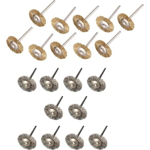 20Pcs Wire Brushes Disc Brush Round Brush 25Mm Diameter for Dremel - 10Pcs Stainless Steel & 10Pcs Brass