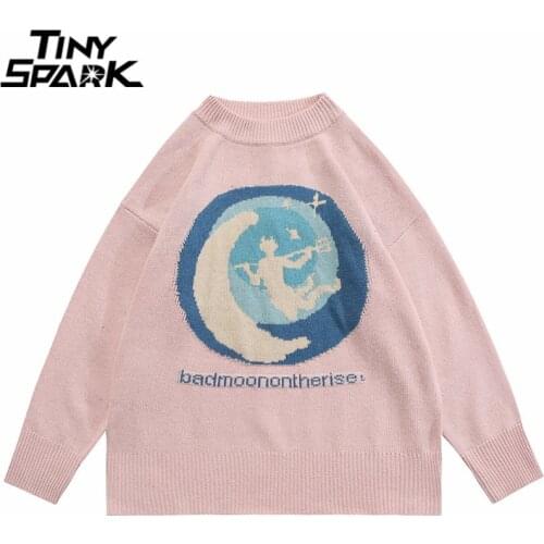 2021 Men Hip Hop Streetwear Knitted Sweater Harajuku Graphic Letter Print Pullover Cotton Casual Autumn Sweater Black Pink