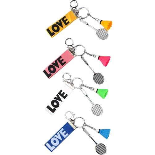 4Pack Miniature Badminton and Racket Pendant Charm Keyring Metal Key Chain Holder Gift