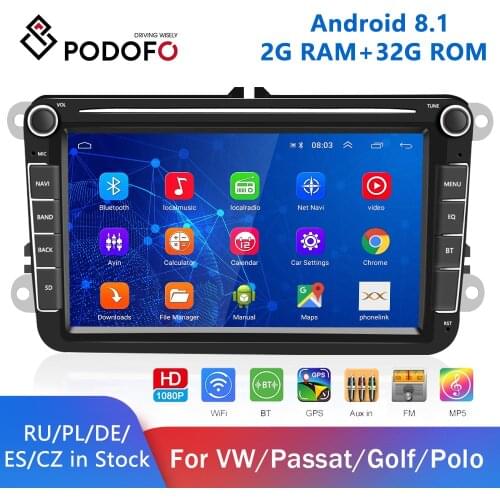 Podofo 2 Din Android 8.1 Car Stereo Radio 8'' Touch Screen Car MP5 Player with Bluetooth GPS FM AM Radio Receiver for VW