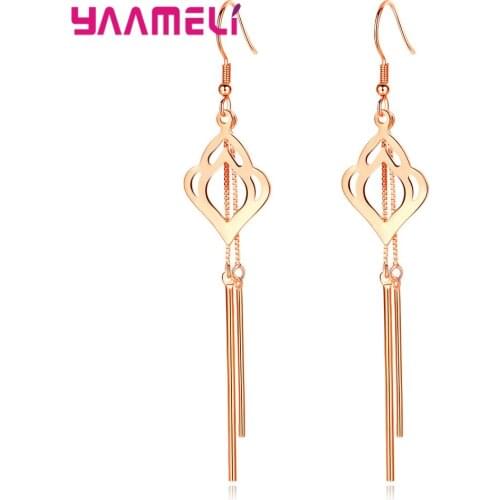Brincos Rose Gold/Srebrne Fashion Long 925 Sterling Silver Peach Heart Drop Earrings For Women Party Wedding Gift Jewelry