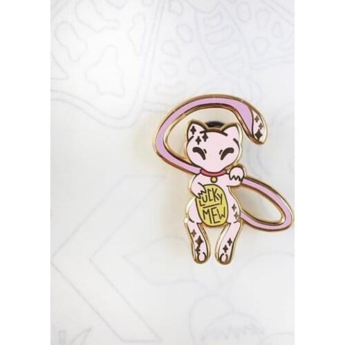 Cute Lucky Mew Hard Enamel Pin Kawaii Cat Pokemons Pastel Brooch Badge Cartoon Pins Jewelry Gift