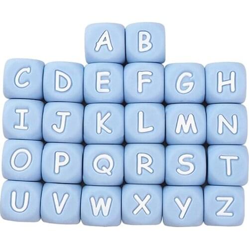 Chenkai 20pcs 12mm BPA Free Silicone Blue Letter Beads Teether DIY Baby Pacifier Jewelry Teethering Sensory Toy Accessories