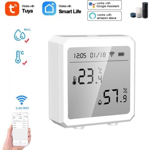 Fast shipping Tuya WiFi Smart Home Temperature And Humidity Sensor With LCD Screen Alarm Push Works With Alexa Google Assistant