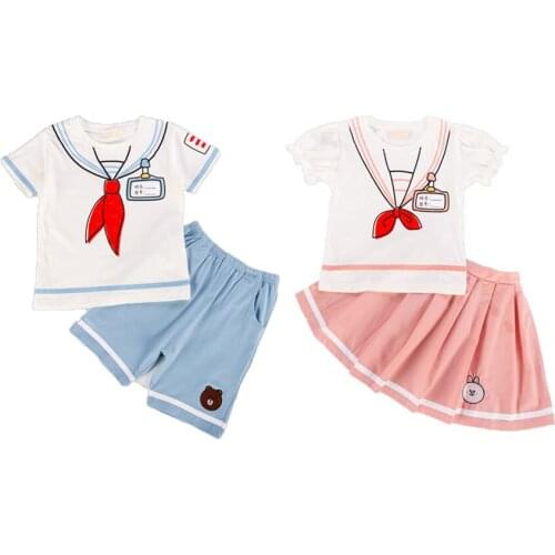Kindergarten Baby Boys Clothing Set School Uniform Summer Cotton Short Sleeve Cartoon Cute Preschool Student Skirt for Girls