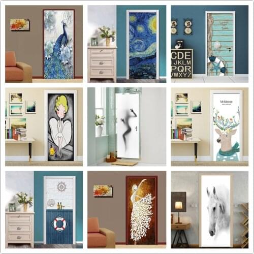 Custom Size Door Stickers For Living Room Bedroom PVC Waterproof Decals On The Doors Self Adhesive Wallpaper DIY Home Decor Art