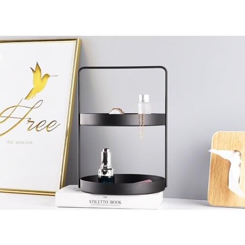 Double layer leather cushion storage tray Nordic storage rack with handle porch decoration cosmetic storage box snack tray