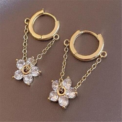 Elegant Charming Female Flower Clip Earrings Trend Fine Crystal Chain Korean Earrings Womens Jewelry Gifts