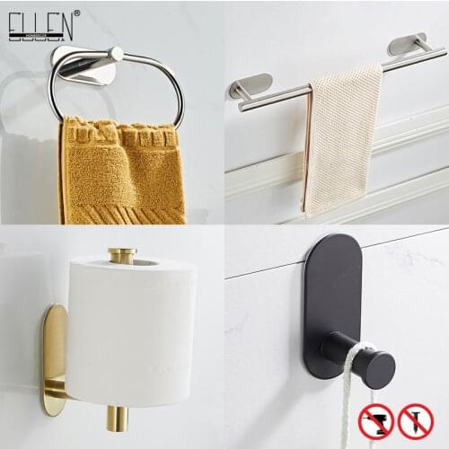 ELLEN Bathroom Accessories Set No Punching Towel Bar Towel Ring Toilet Paper Holder Robe Hook Black ELB1001